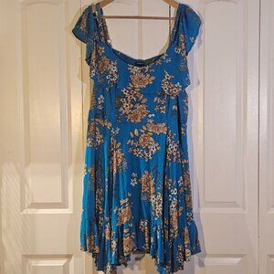 Torrid Sz 4 Gauze Cold Shoulder Skater Dress Plus Size Floral Boho Aesthetic